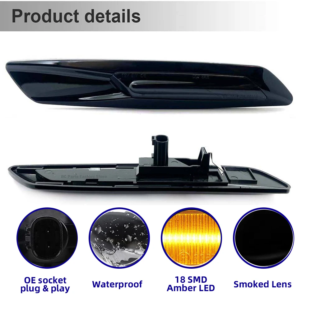 2pc Dynamic Amber 12V LED Side Marker Lights Turn Signal Lamp For BMW 1 3 5 Series F30 E90 E91 E92 E93 E46 E60 E61 BMW E90 328i