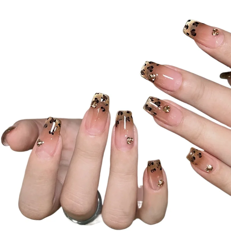 

Популярная броня ручной работы с леопардовым принтом и стразами, французский маникюр, стиль ногтей Spice Girl