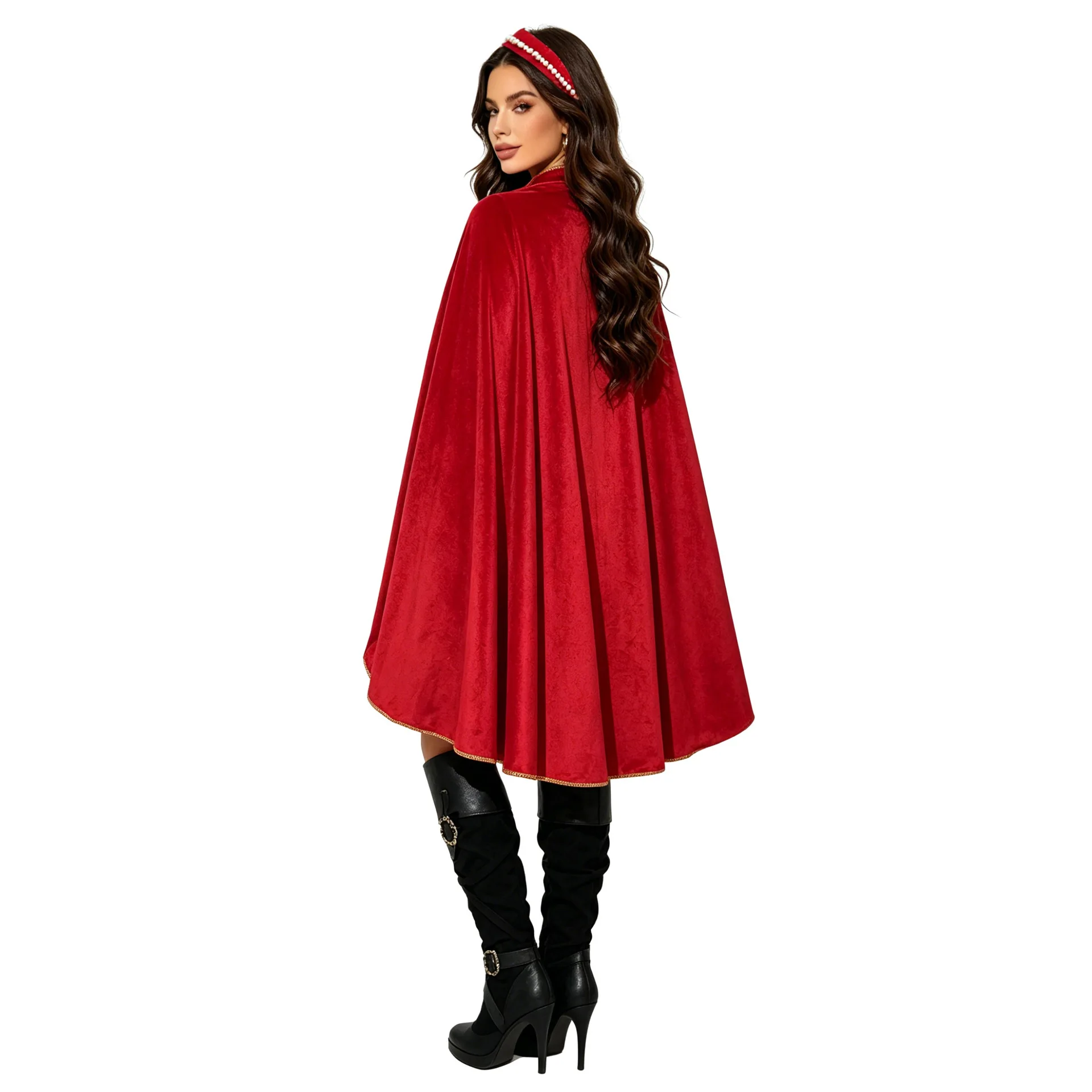 Medieval Velvet Cape Adults Gold Trim Stand Collar Cloak Renaissance Witch Wizard Cosplay Cape Carnival Party Halloween Costume - view 4