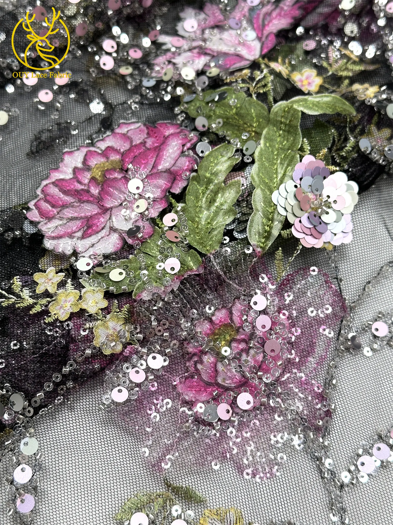 Elegante DIY handgemachte Stickerei-Blumenspitze, afrikanische Perlen-Spitze, französische Pailletten-Tüllspitze für Hochzeitskleid-Design – Detail 27