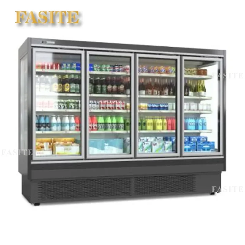 For Commercial Supermarket Air Curtain Glass Door Refrigerated Display Cabinet Frost Free Fruit Beverage Fresh Keeping