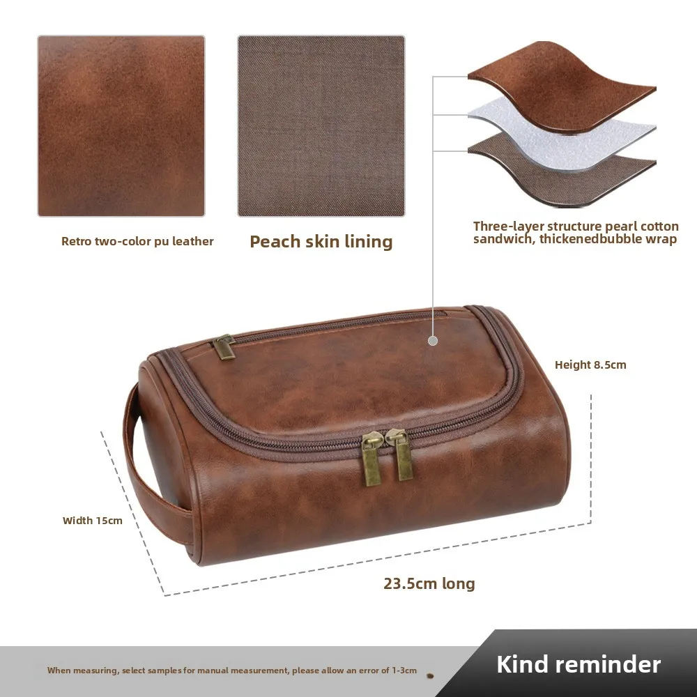 Portable Pu makeup bag retro makeup waterproof travel large capacity zipper storage bag for men and women