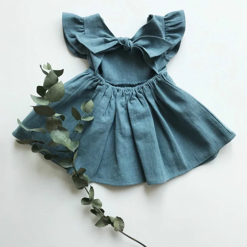 2024 Summer Infant Girls Dress Flying sleeve 100%Cotton Linen Newborn Baby Kids Princess Dress  For 9M-6Y Party Toddler Dresses