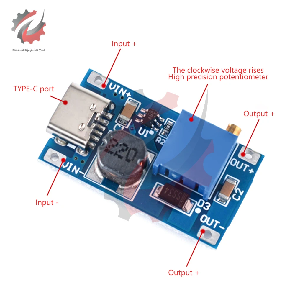 MT3608 DC-DC einstellbare Boost-Konverter-Modul 2A Boost-Platte Step-Up-Strom versorgungs modul mit Typ-C-MICRO-USB 2-24V bis 28V MAX