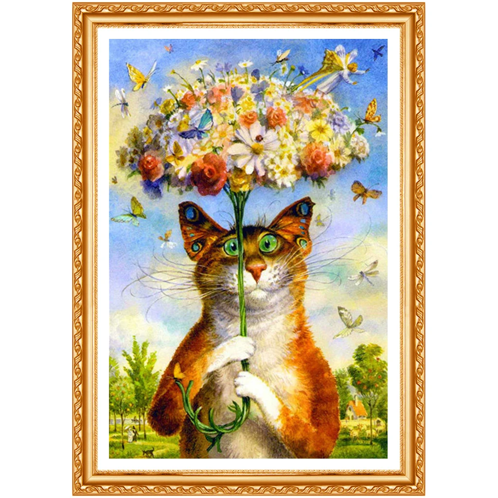 5D Diamond embroidery Cartoon Cat Full square Diamond  flowers umbrella full round Diamond painting Cross stitch butterfly