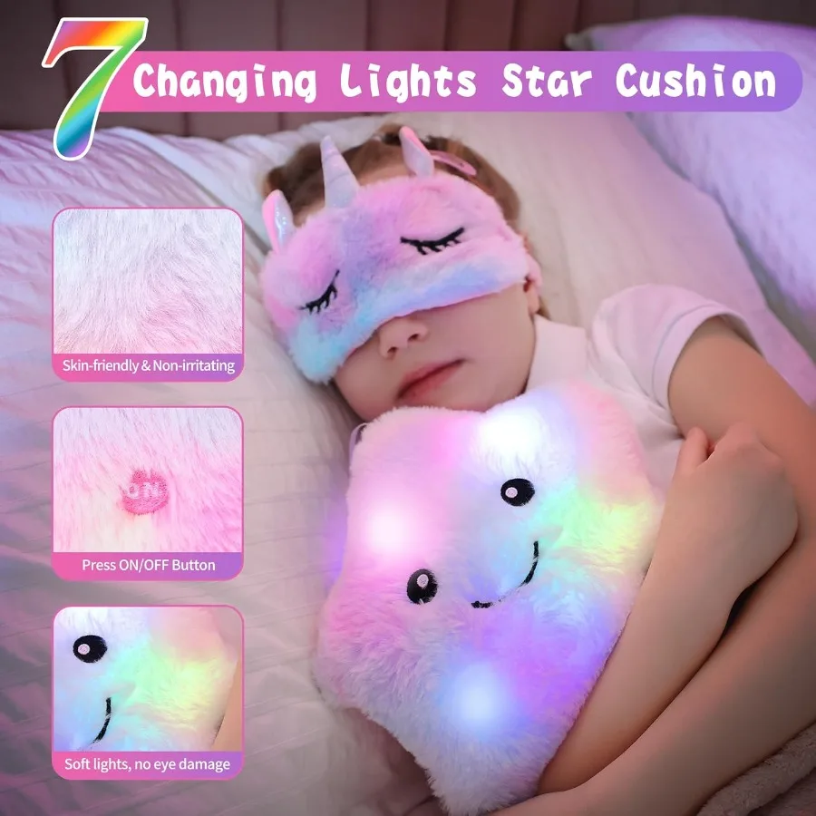 Cherry Tale Unicorn Toys Regali per ragazze 4-6 7 8 9 10 anni Regali di compleanno per ragazze Set con cuscino a stella illuminato Diario in peluche