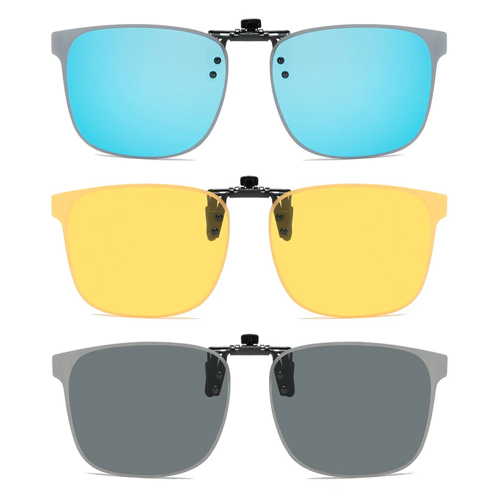 VIVIBEE Square Polarized Clip on Sunglasses Men Rimless Anti Glare Night Vision Driving Sun Glasses Fishing Unisex Eyeglasses