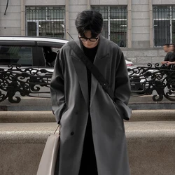 Trench Coat Autumn Korean Men's New Fashion Overcoat Male Long Windbreaker Streetwear Trench Men Outerwear Black/Gray/Coffee