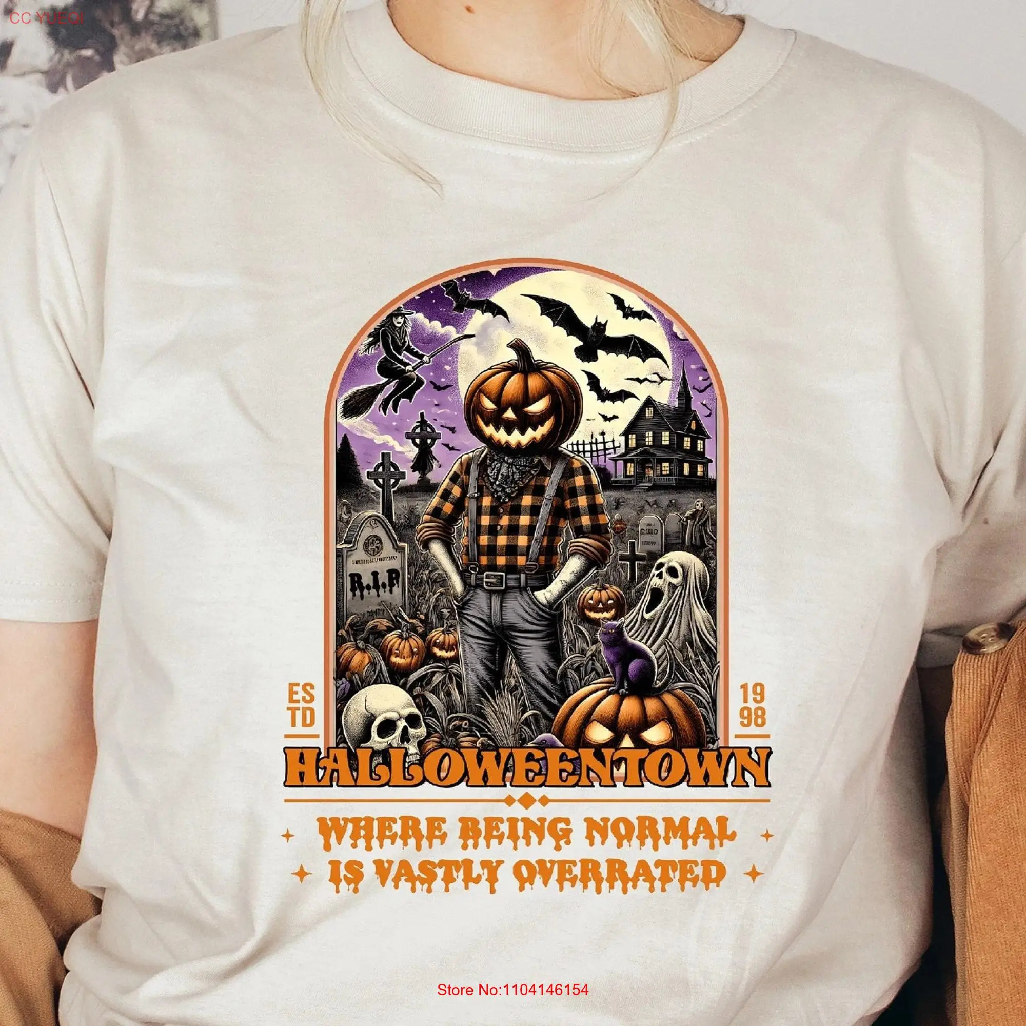 Halloweentown T Shirt GhosT Witch Skull Pumpkin Fall Spooky Season Boo Halloween Party long or short sleeves