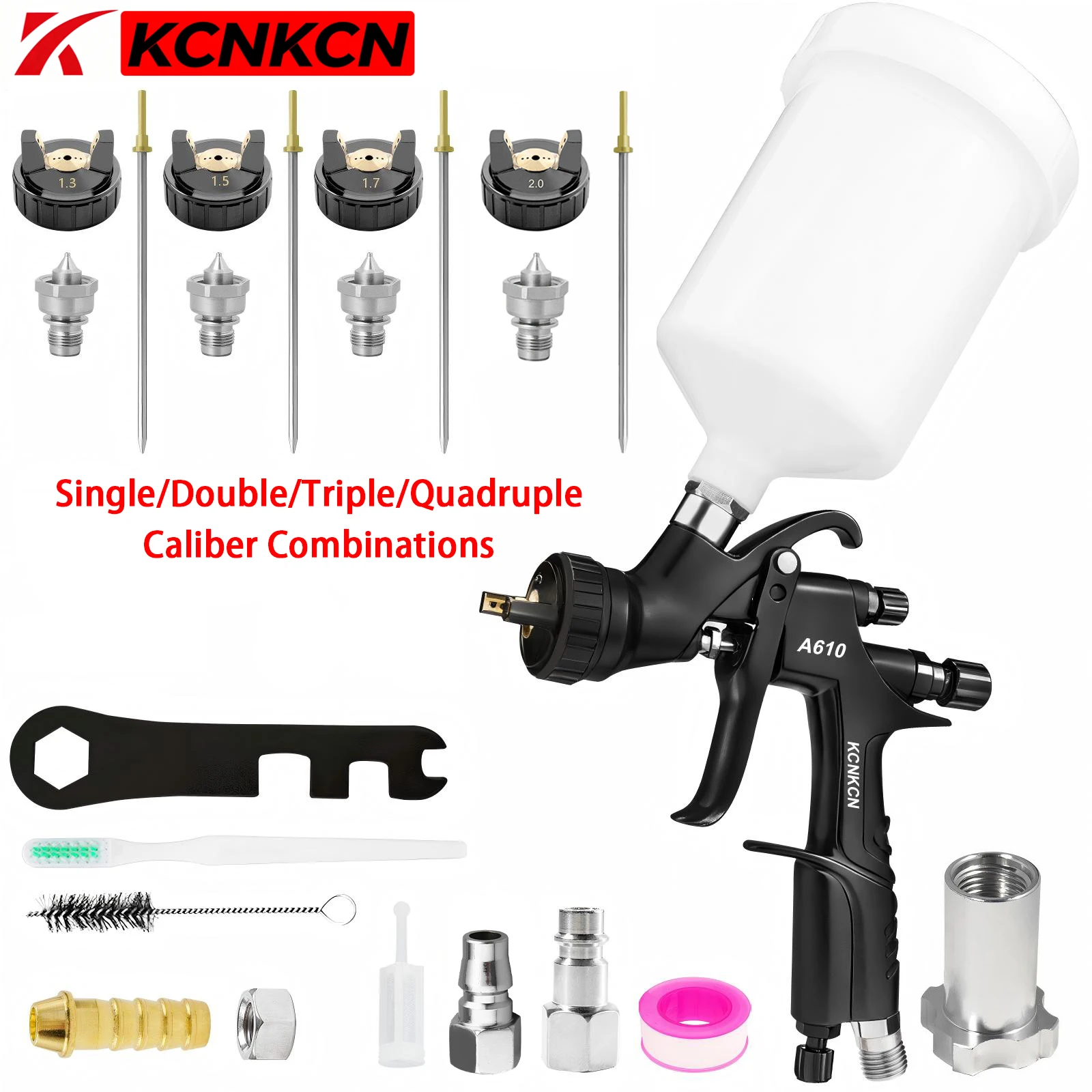 LVLP A610 Spray Gun 600ml Cup Multi Nozzle 1.3/1.5/1.7/2.0 (Optional) Air Paint Sprayer Car Automotive Furniture DIY Painting