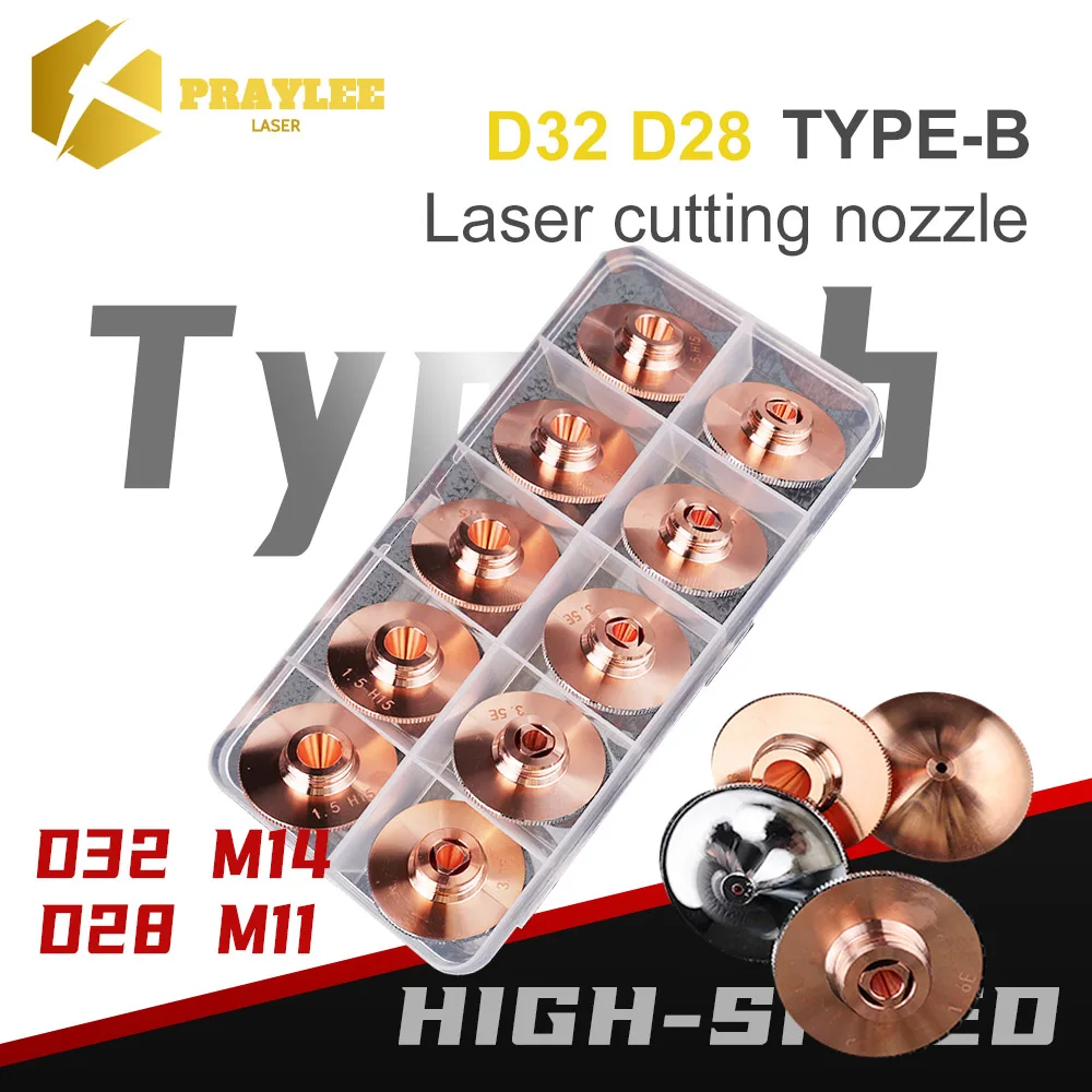 

10PCS Praylee Laser Nozzles High Speed D28 M11 D32 M14 Copper Laser Cutting Nozzles Single Double Layer Chrome for Laser Cutting