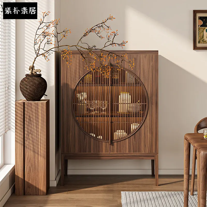 LH new Chinese black walnut side cabinet retro storage against the wall tea cabinet household