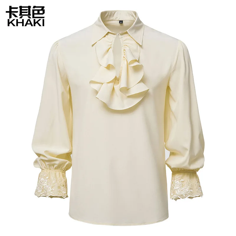 Middeleeuwse Heren Cosplay Shirts Hoge Kwaliteit Mannen Bandage Lange Mouw Shirt Gothic Man Blouse Tops Herfst Casual Heren Kostuum Top