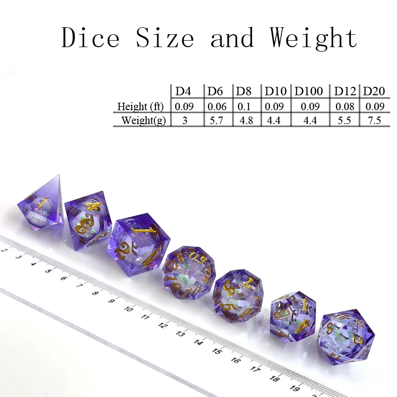 7PCS/Set Purple Liquid Flow Core Dice Eyeball Sharp Edge D+D Dices for Role Playing Table Games Dungeon and Dragon Pathfinder