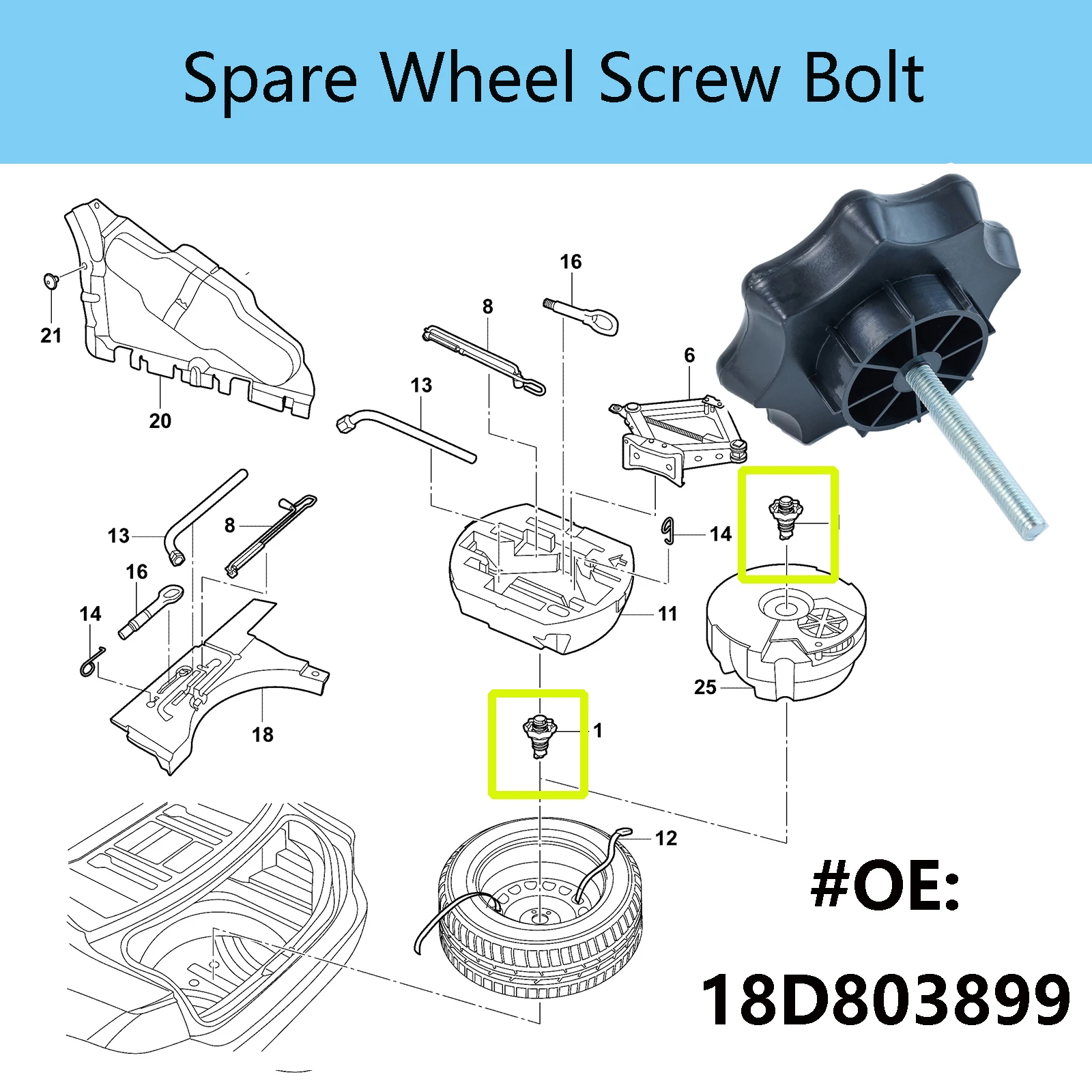 1X Do VW Golf MK4 Bora Classic Polo Jetta Beetle Adapter tylnej śruby opony zapasowej Śruba montażowa koła Nakrętka śruby 18D 803899