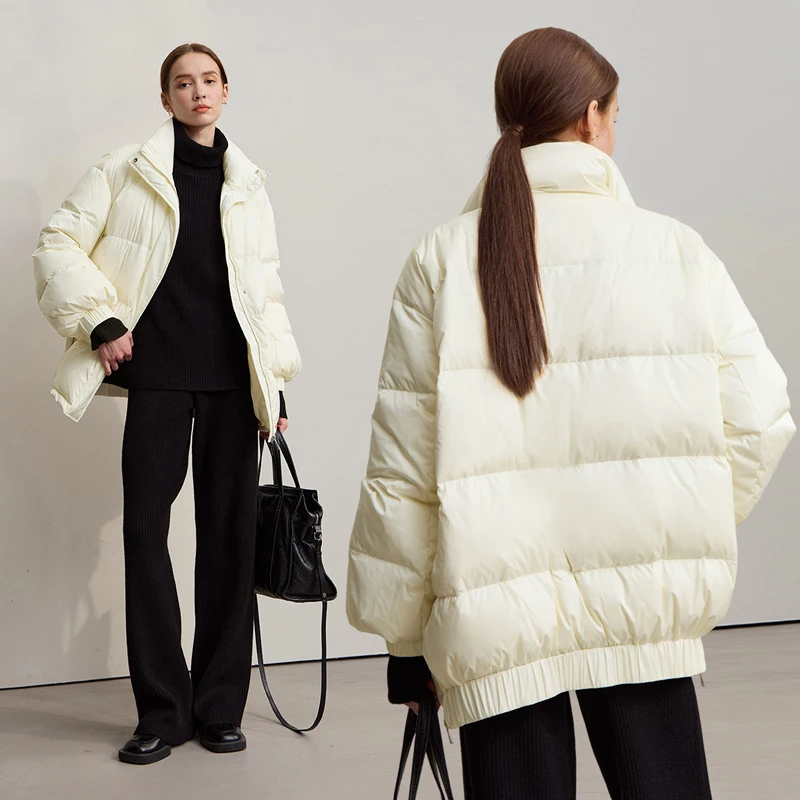Amii donsjassen 2025, winter nieuwe warme coltrui, schoudermouwen, losse top, effen, veelzijdige lange donsjassen voor dames 12544132
