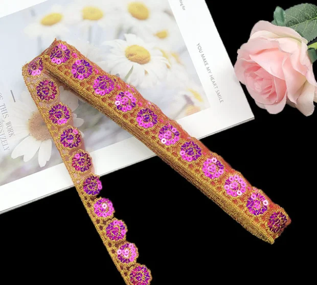 10 Yards/lot Sequin Ribbon Trim Sequin Lace Trims for Sewing Craft Garments Headdress Wedding Decoration 2.5CM wide