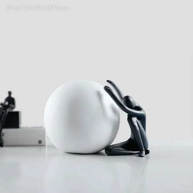 

Ball Holding Character Resins Statue Abstract Figure Minimalism Crafts Ornaments Modern Decor Figures Sculpture Desk Decoration