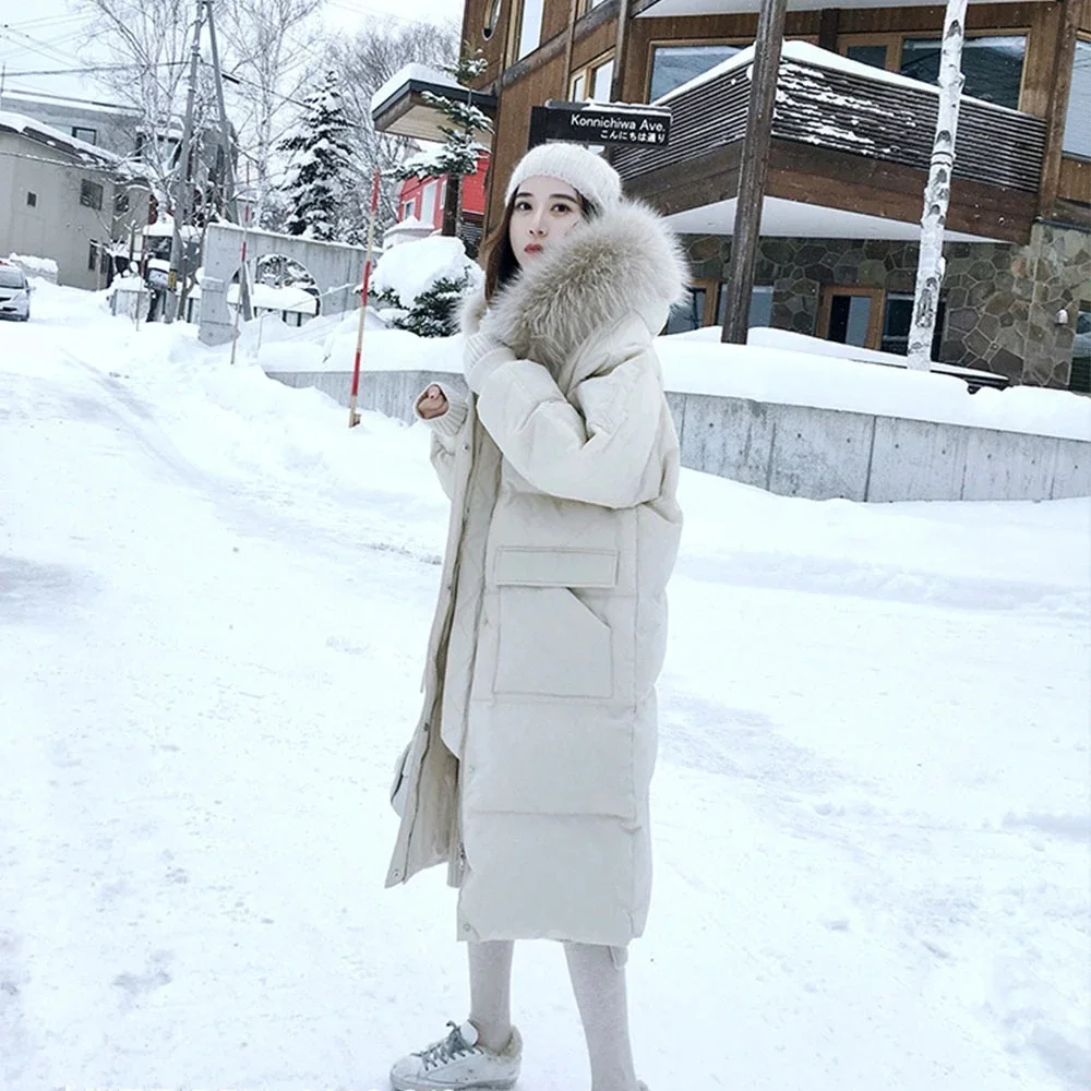 سترة نسائية طويلة مزدوجة الجوانب لعام 2025 معطف شتوي بياقة مدورة سترات دافئة ملابس خارجية للثلج سترة شتوية طويلة كبيرة الحجم #4