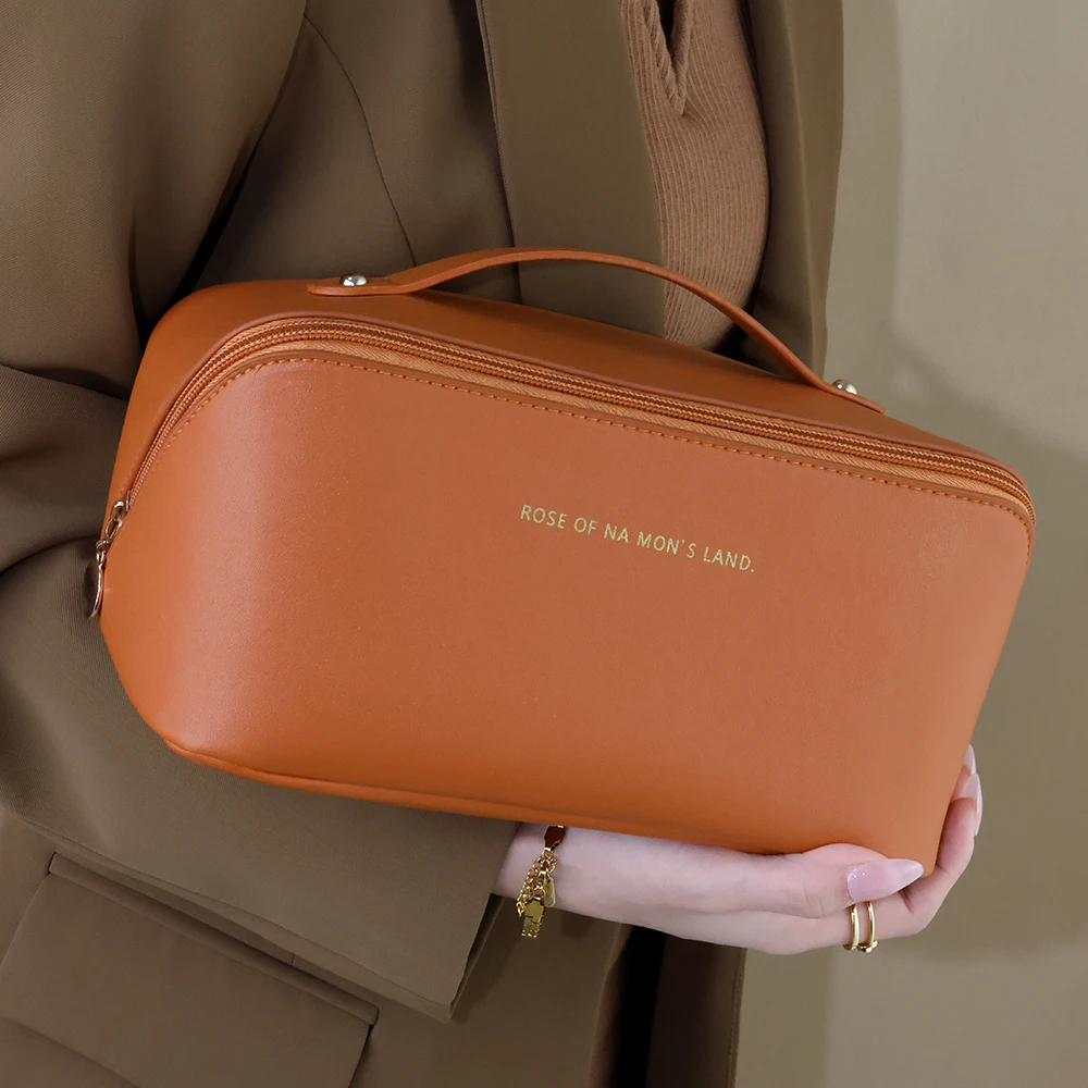 PU Leather Large Capacity Travel Cosmetic Bag Portable Women Makeup Case Waterproof Multifunctional Toiletry Organizer Storage