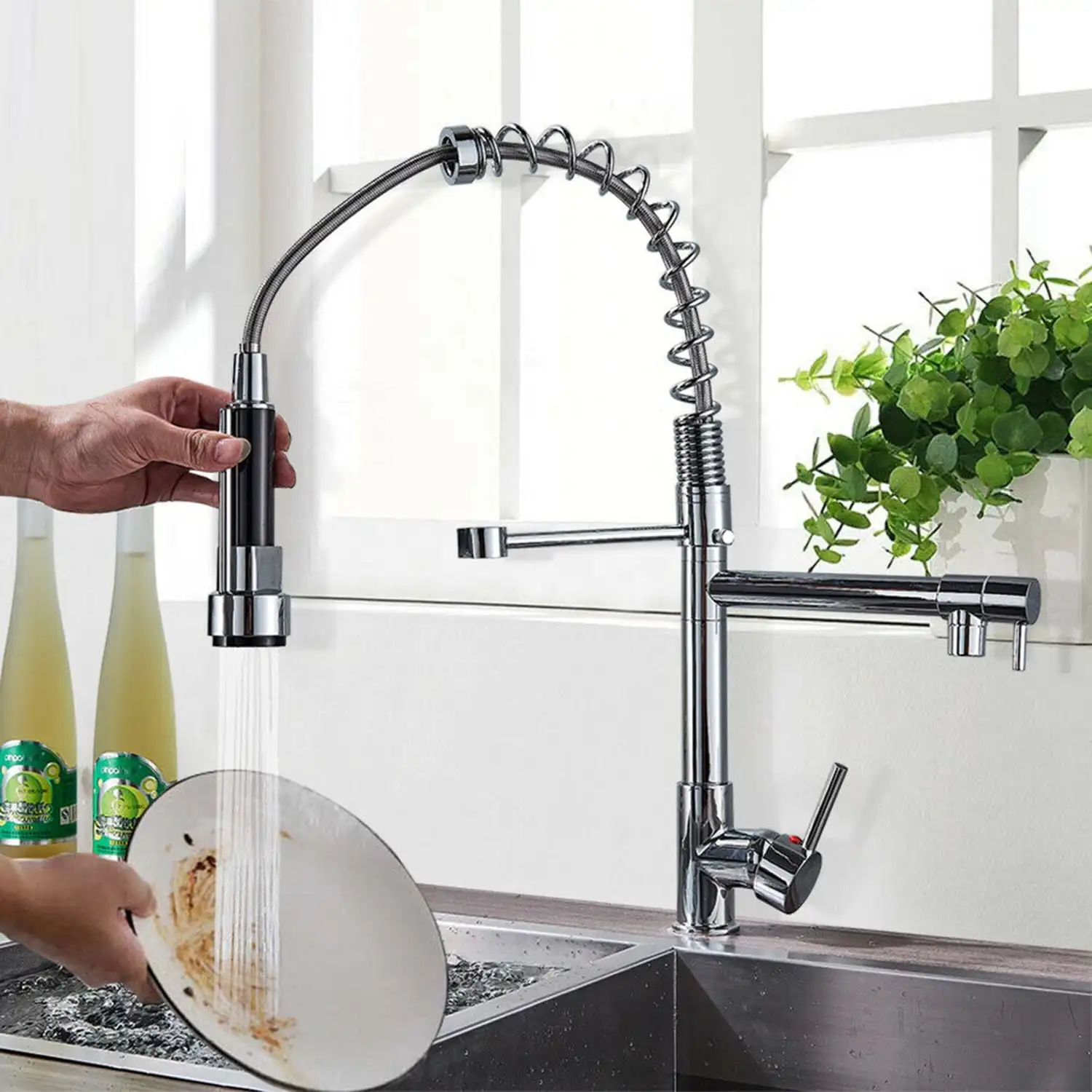 

Chrome Kitchen Faucet Swivel Sink Pull Down Sprayer Mixer Tap Durable, scratch-resistant, more secure and cleaner for family use