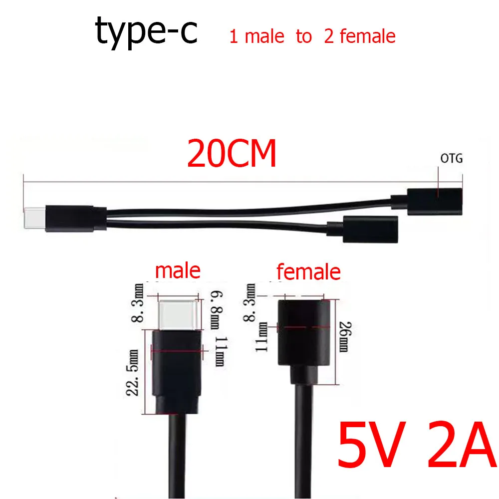 

10pcs 2 in 1 USB Type C Splitter Cable Multi Port Expander Phone Charger Power Adapter OTG Charging For Phone Tablet