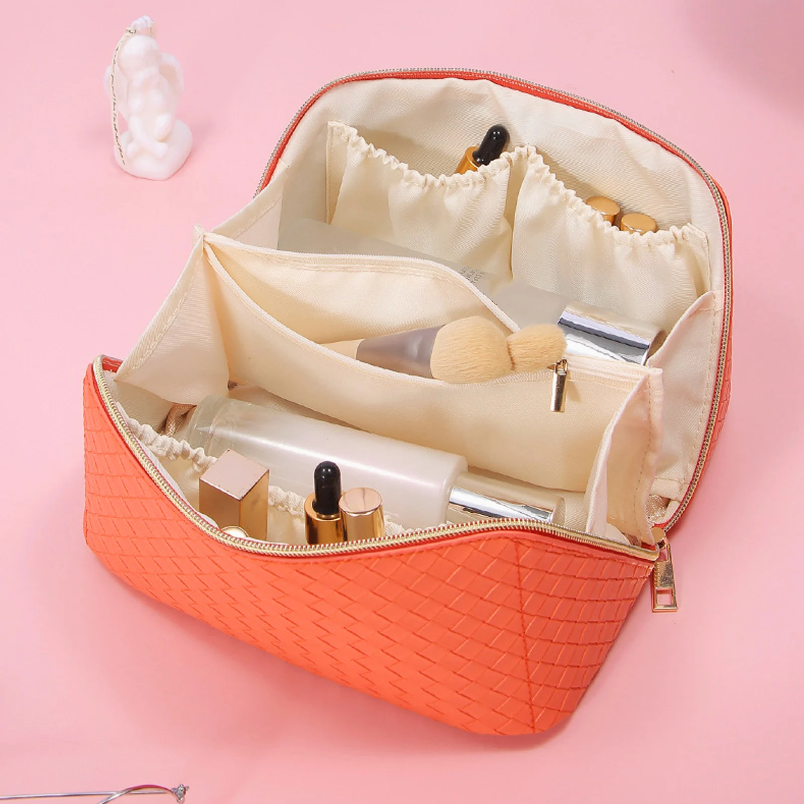 

Large Travel Cosmetic Bag for Women Leather Makeup Organizer Female Toiletry Kit Bags Make Up Case Storage Pouch Luxury Lady Box