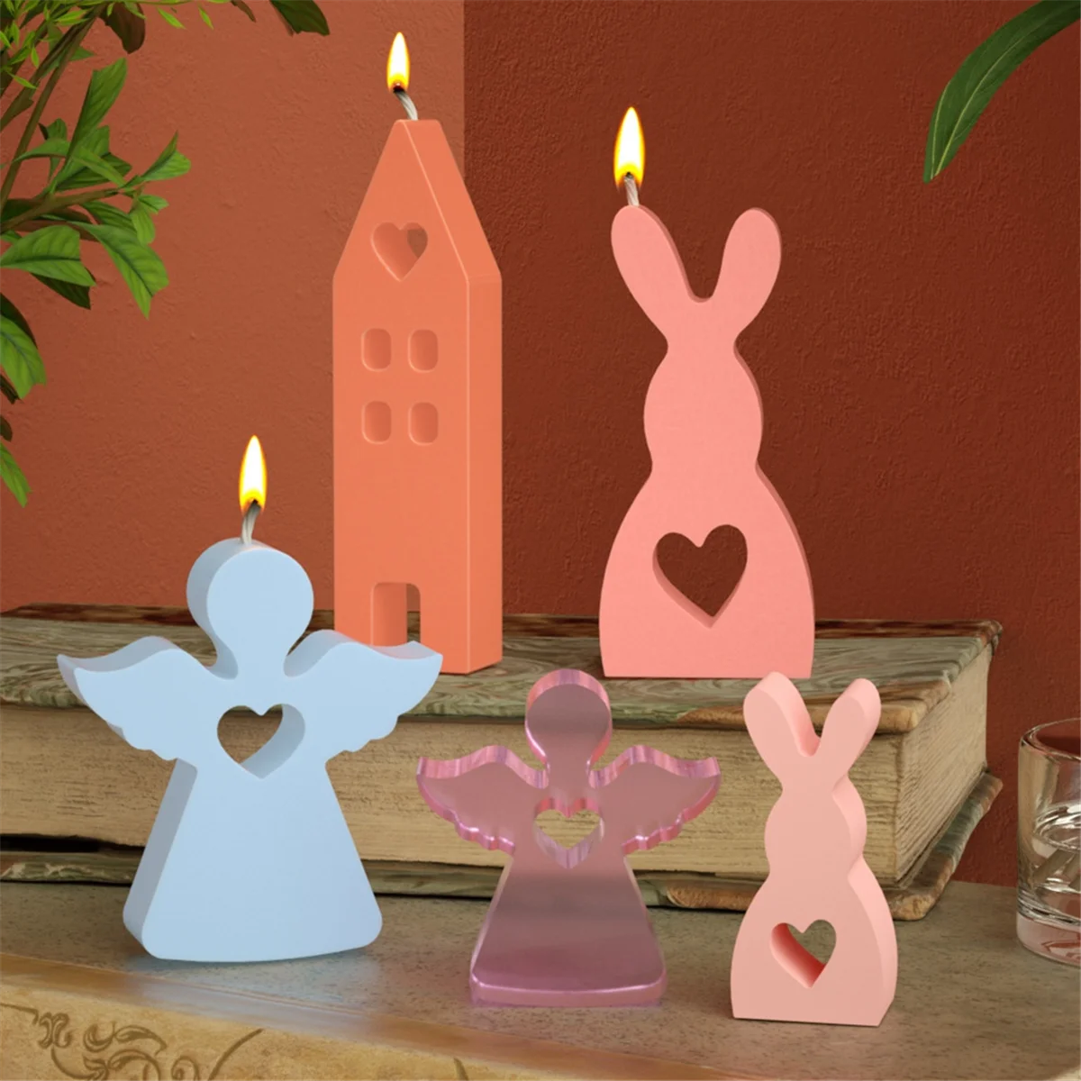 7 قطع DIY المنزل منزل أرنب زاوية شمعة قالب من السيليكون الحب شكل منزل كعكة الشوكولاته سيليكون الروائح ديكور المنزل