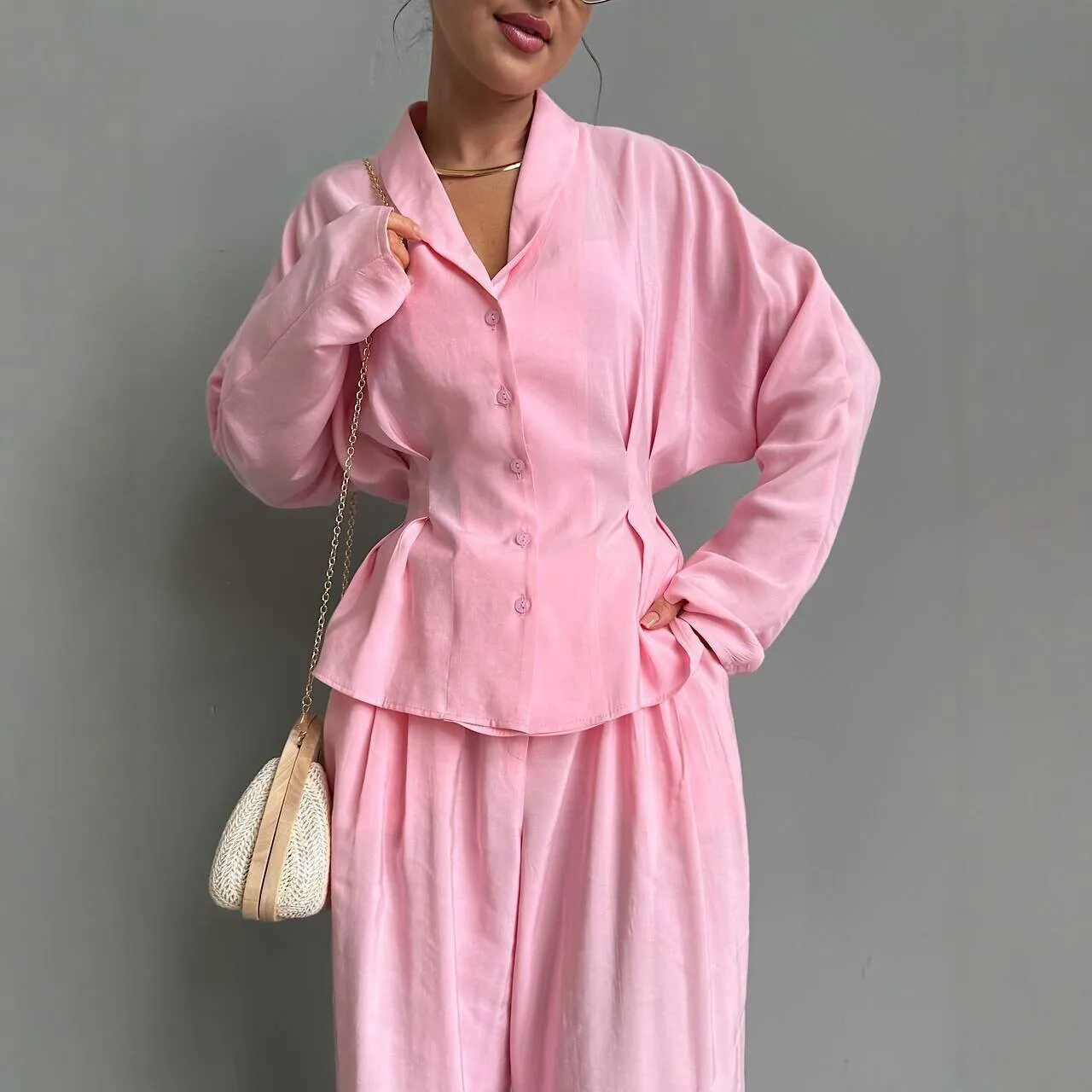 

2026 New European American Cross-Border Women's Fashion Slim-Fit Tie-Waist Blazer Shirt And Trousers Casual Two-Piece Set