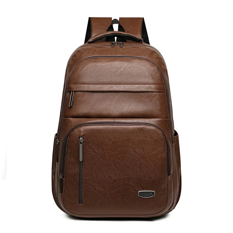 حقيبة ظهر جلدية ناعمة جديدة ذات جودة ممتازة من البولي يوريثان بسعة كبيرة للرجال حقيبة مدرسية كاجوال للطلاب مقاومة للاهتراء #6