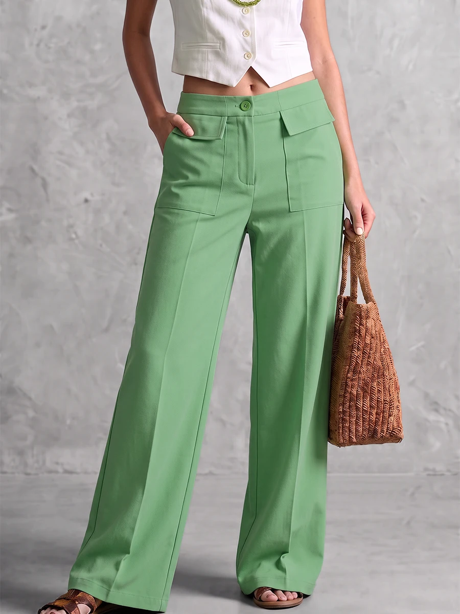 Bonboho Women Fresh Green High Waist Straight Wide Leg Trousers 2026 Casual Loose Suit Pants Vacation Daily Wear Long Pants
