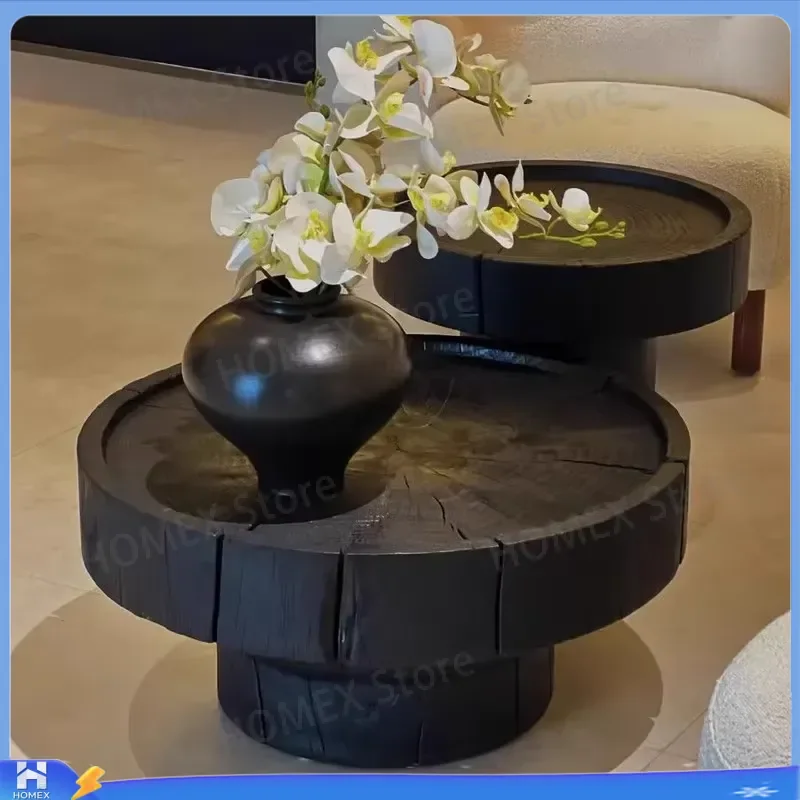 Modern Natural Solid Wood Coffee Table Set Round Small Corner Side Table for Living Room Home Furniture Minimalist Design