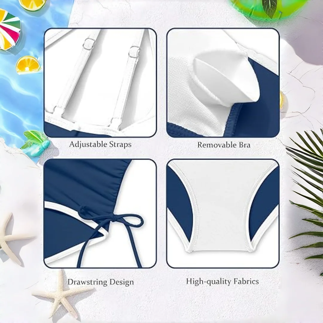 Einteiliger Badeanzug für Mädchen, grau und schwarz, mit Trägern, Kordelzug, Strandkleidung für Teenager-Mädchen von 7–16 Jahren, mit Polsterung – Detail 5