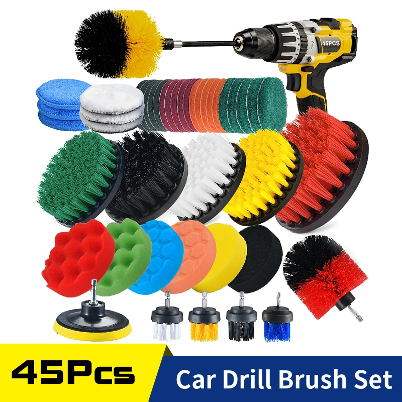 45Piece Drill Cleaning Brush Attachment Set, All Purpose Power Scrubber Brush for Bathroom, Kitchen, Tub, Tile, Corners, Auto