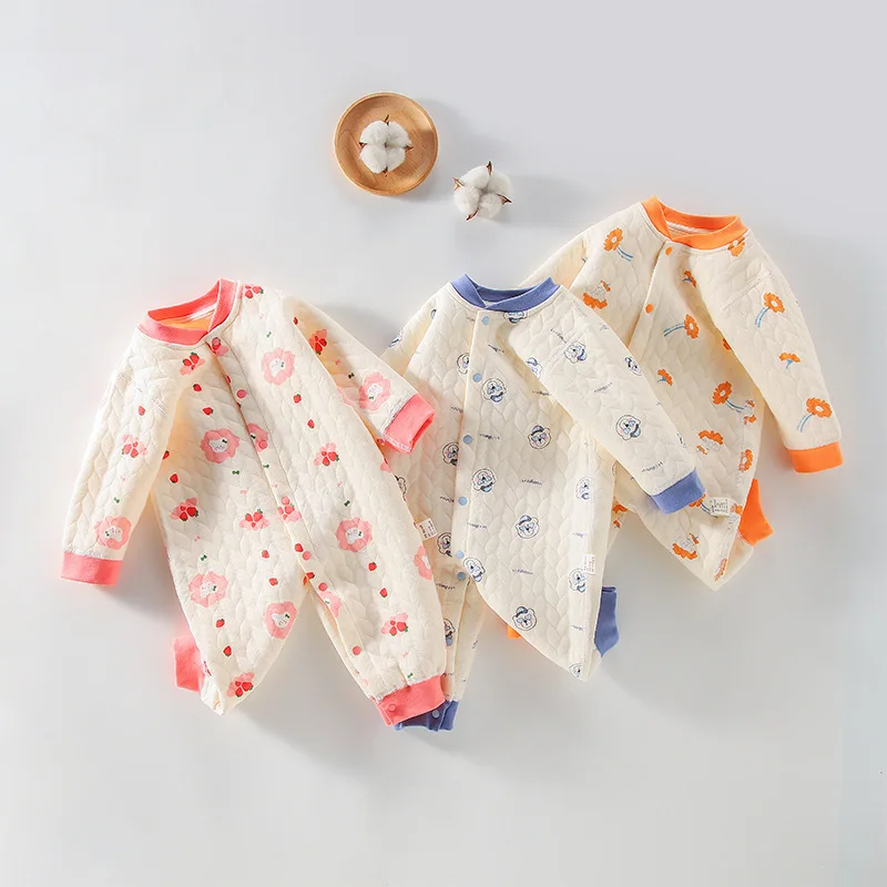 الخريف الشتاء الطفل السروال القصير القطن مبطن كم طويل الزي الدافئ الكرتون تصميم ملابس الرضع لحديثي الولادة بنين بنات المتسكعون #2