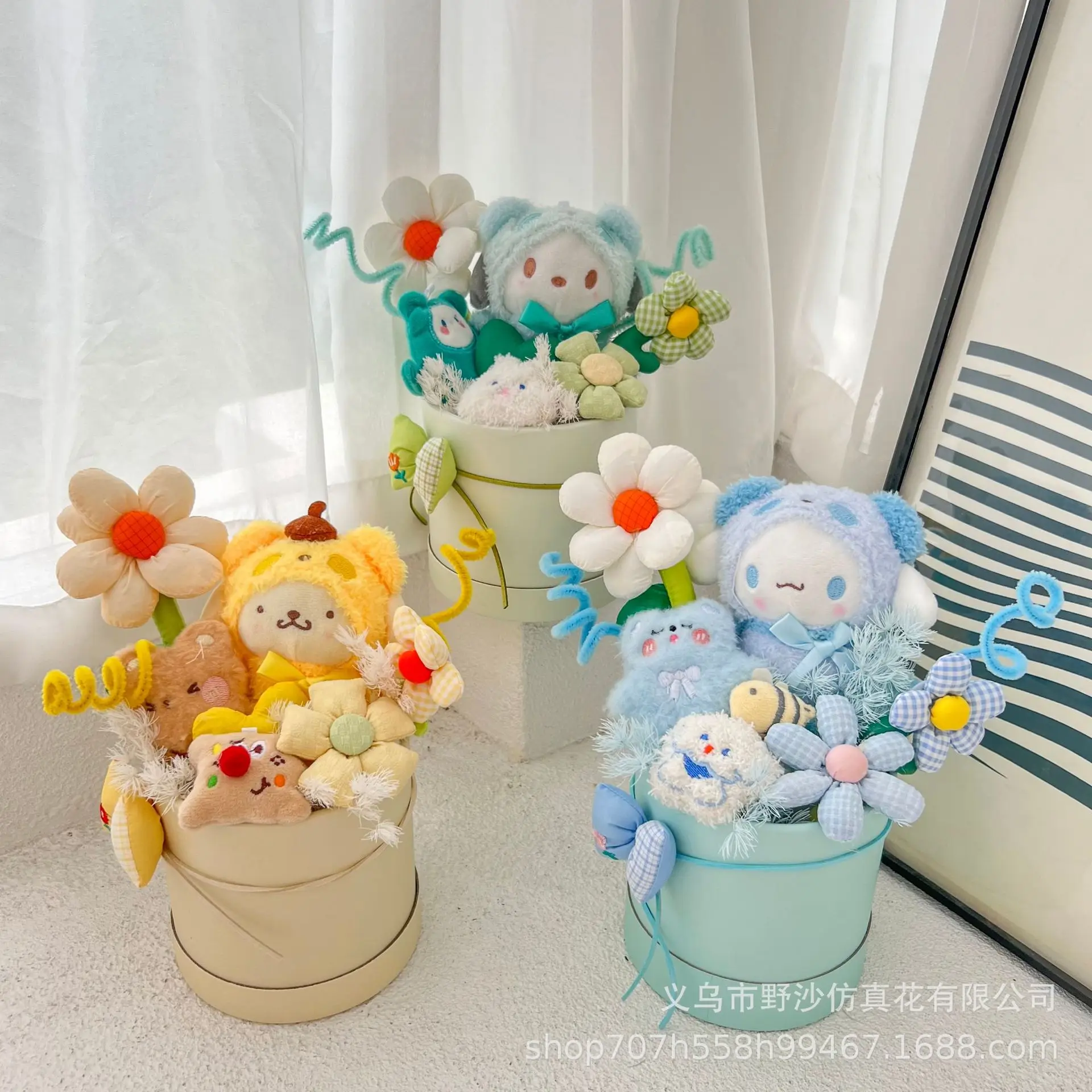 Cute Sanrio Hello Kitty Doll Flower Bouquet Kuromi Cinnamoroll Melody Kawaii Plush Toy Valentinegirls Christmas Graduation Gifts