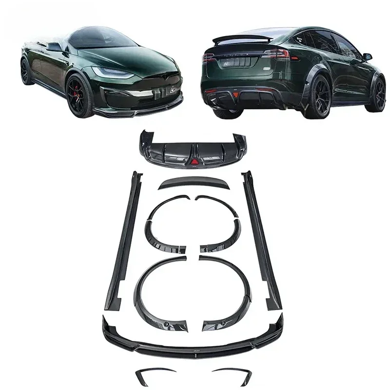 Body Kit For Tesla Model X 2023 Carbon Fiber Front Lip Side Skirts Rear Diffuser Spoiler Wing Canards CMS Style Body Kit