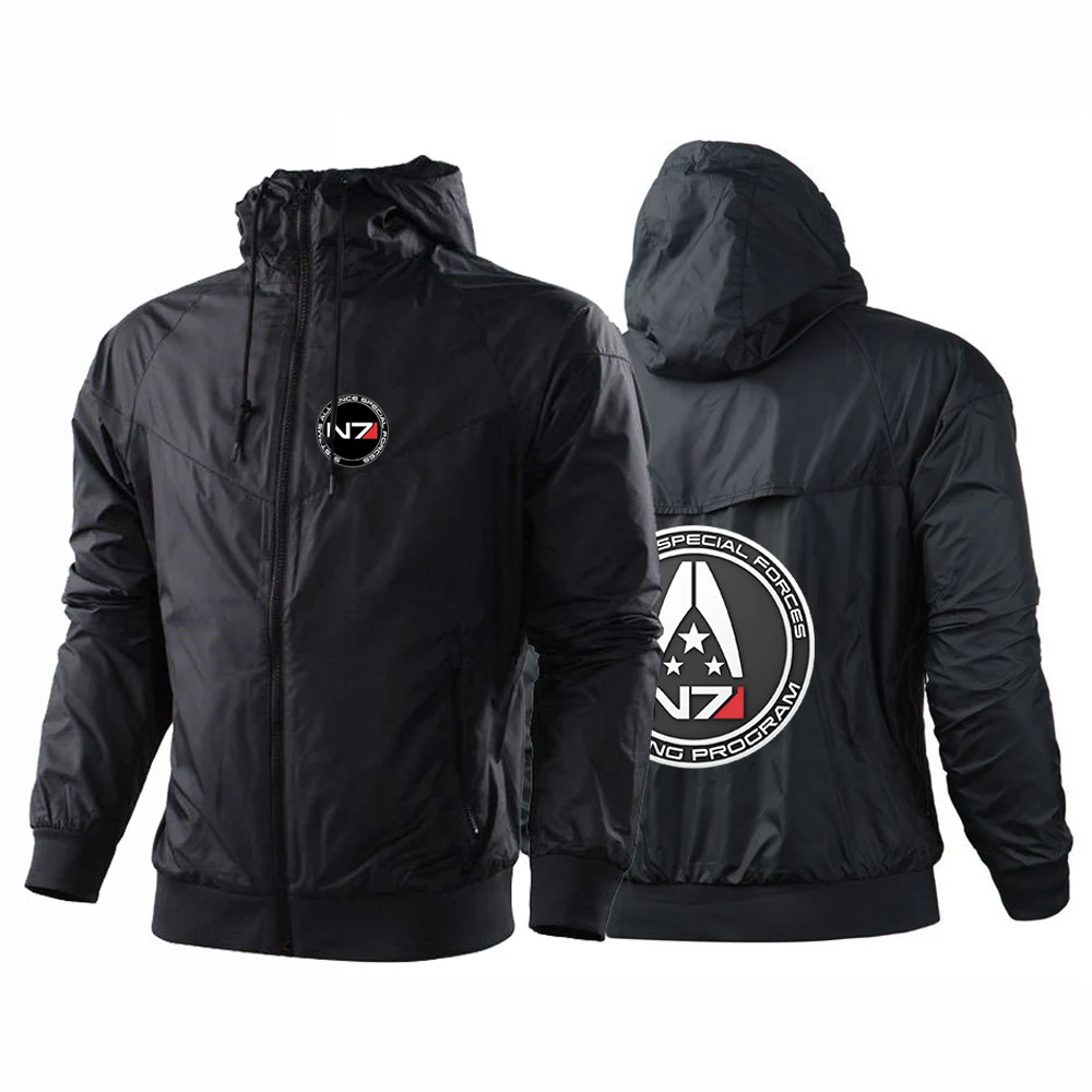 2024 New Men N7 Mass Effect Spring and Autumn Zipper Printing Sport Harajuku Hooded Breathable Five Color Windbreaker Hoodie Top