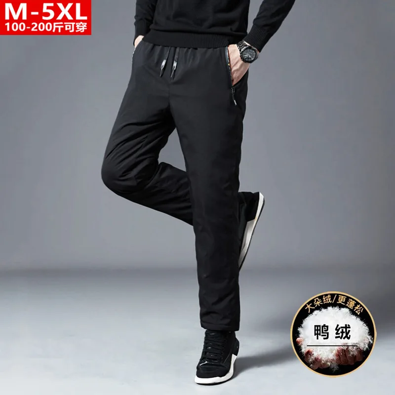 

Men Winter White Duck Down Pants Warm Windproof Thickened Plus Size Outdoor Trousers calca termica masculina inverno PT-587