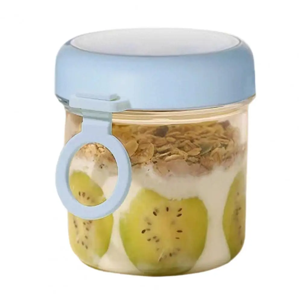 Food Supplement Storage Jar Overnight Oats Glass Jar with Leakproof Lid Portable Hanging Loop Reusable Food Storage for Yogurt