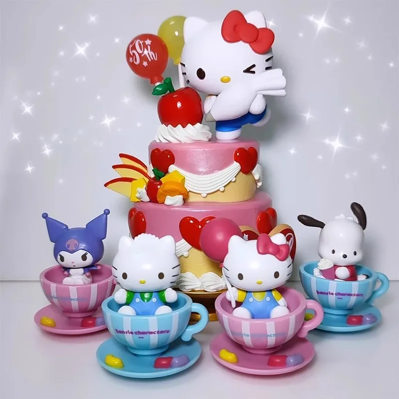 5 Buah Mainan Gashapon Karakter Sanrio Cangkir Kopi Hello Kitty untuk Hadiah Anak-anak Model Koleksi Ornamen