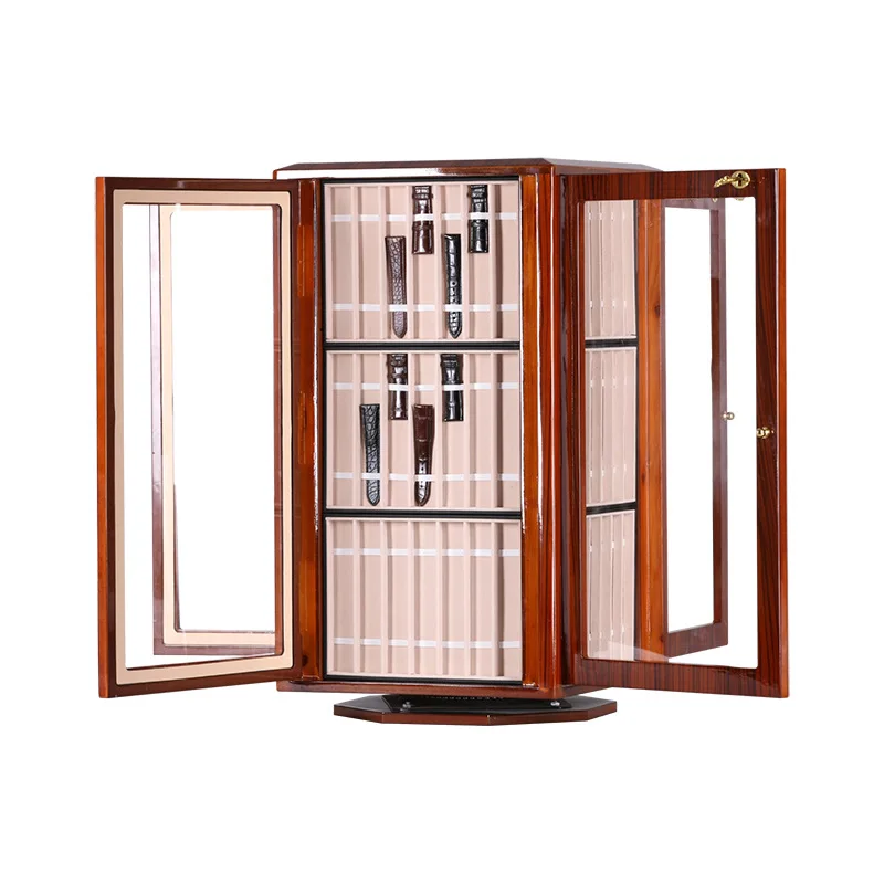 Schränke mit mehreren Lackierungen für Uhrenarmbänder, Aufbewahrungsschränke mit roter Holzmaserung, Schmuckvitrinen
