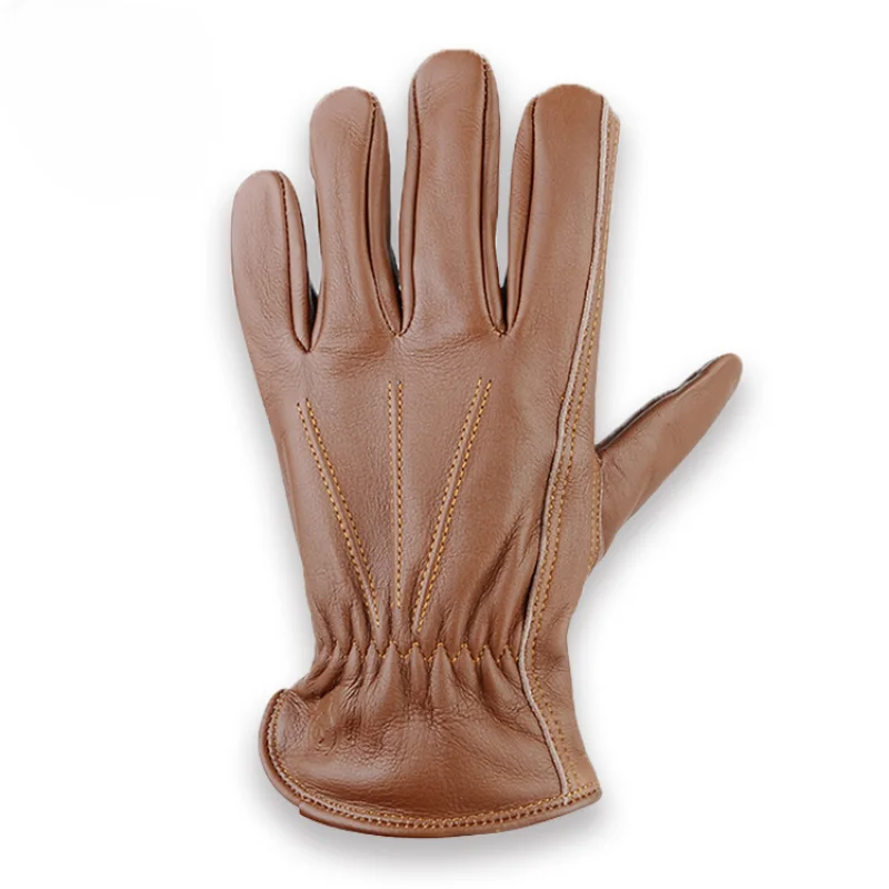 Brown Cow Leather Work Gloves General Motorcycle Drivers Safety Garden Labor Security Protection Glove Men&Women