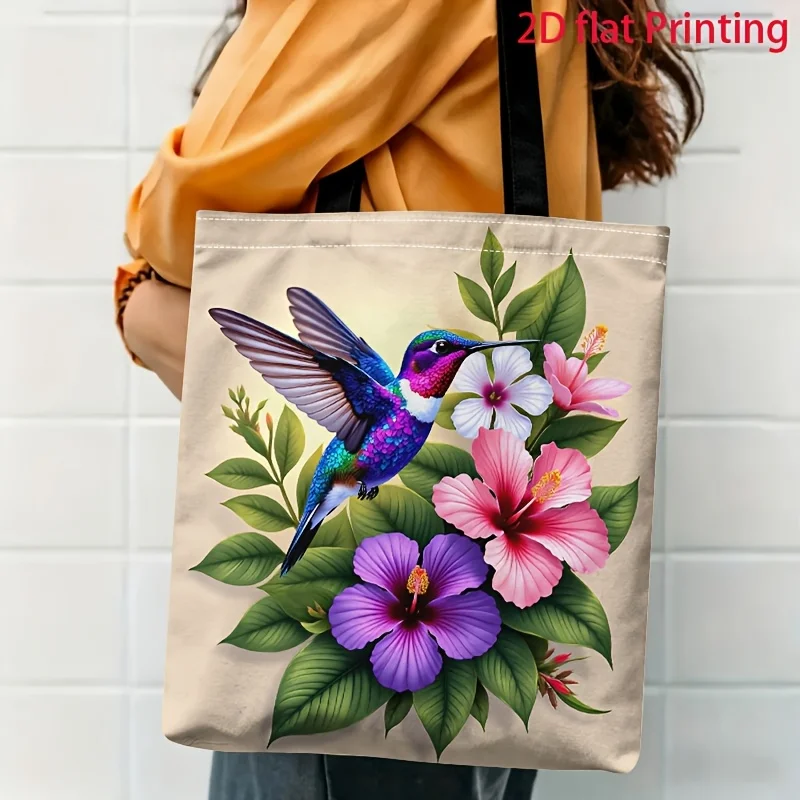 Colorful Feather Hummingbird And Vibrant Flowers Pattern Handbag, Daily Commute And Party Fashion Bag, with Removable Shoulder S