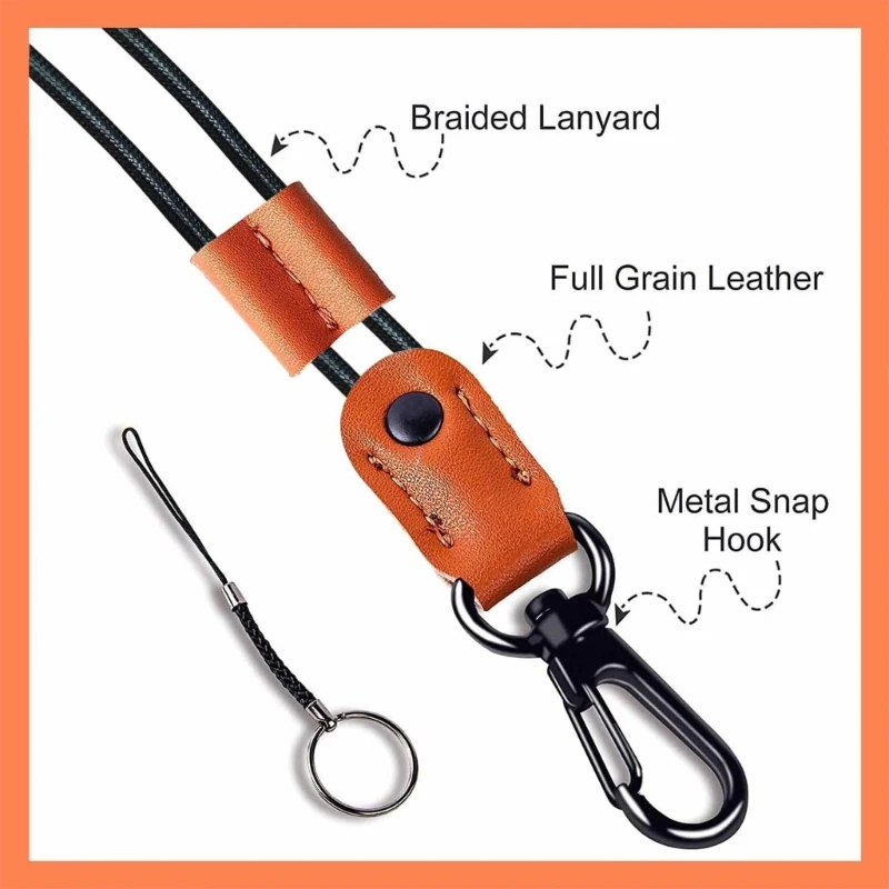 Leather Lanyard with Metal Clip , Long Neck Lanyard Keychain for Key Holder Adjustable Keychain Lanyards