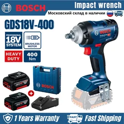 Bosch Impact Wrench 18V Brushless Cordless Electric Wrench 400N.M High Torque Rechargeable GDS 18V-400 Impact Driver Power Tools