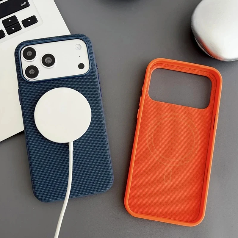 New Original Technology Woven Magnetic Case For iPhone 17 16 15 14 13 Pro Max Fundas For Magsafe Wireless Charger Official Cover view 3