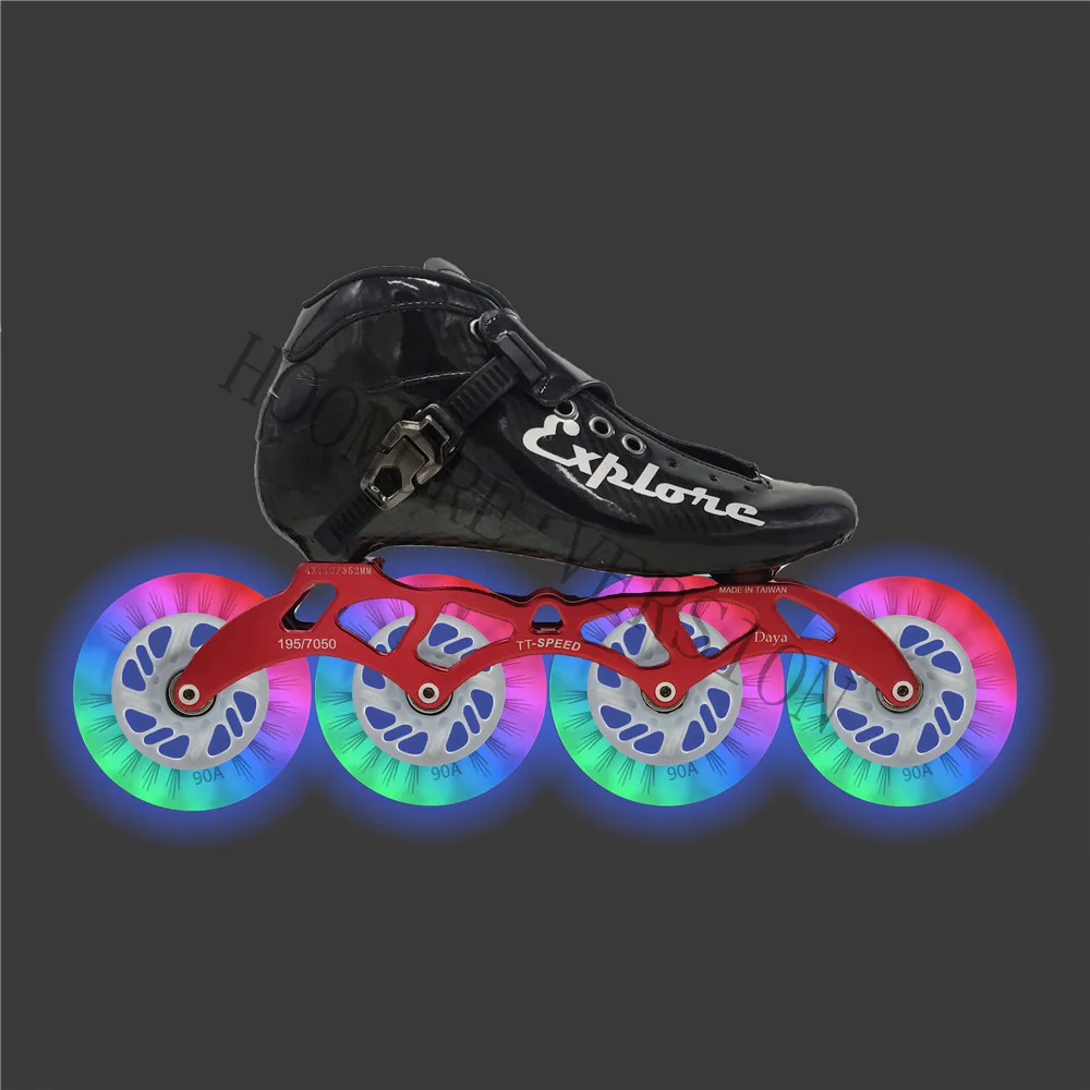 Inline Speed Skates Shoes LED Flash Shine Wheels for 4X110mm 100 90 Road Street Cruise Roller 90A PU Wheel Carbon Fiber Roller