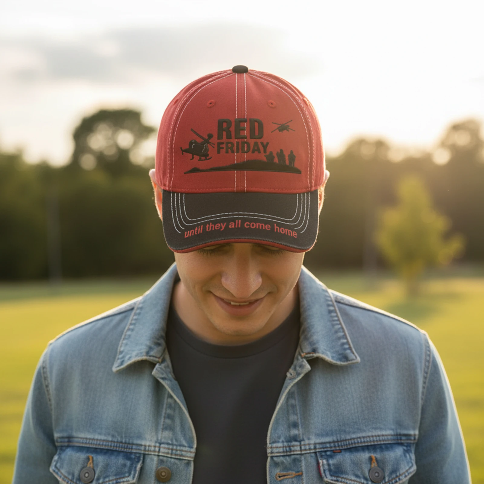 Red Friday Baseball Cap for Military-Supporters Durable Adjustable Hat with Metal Buckle