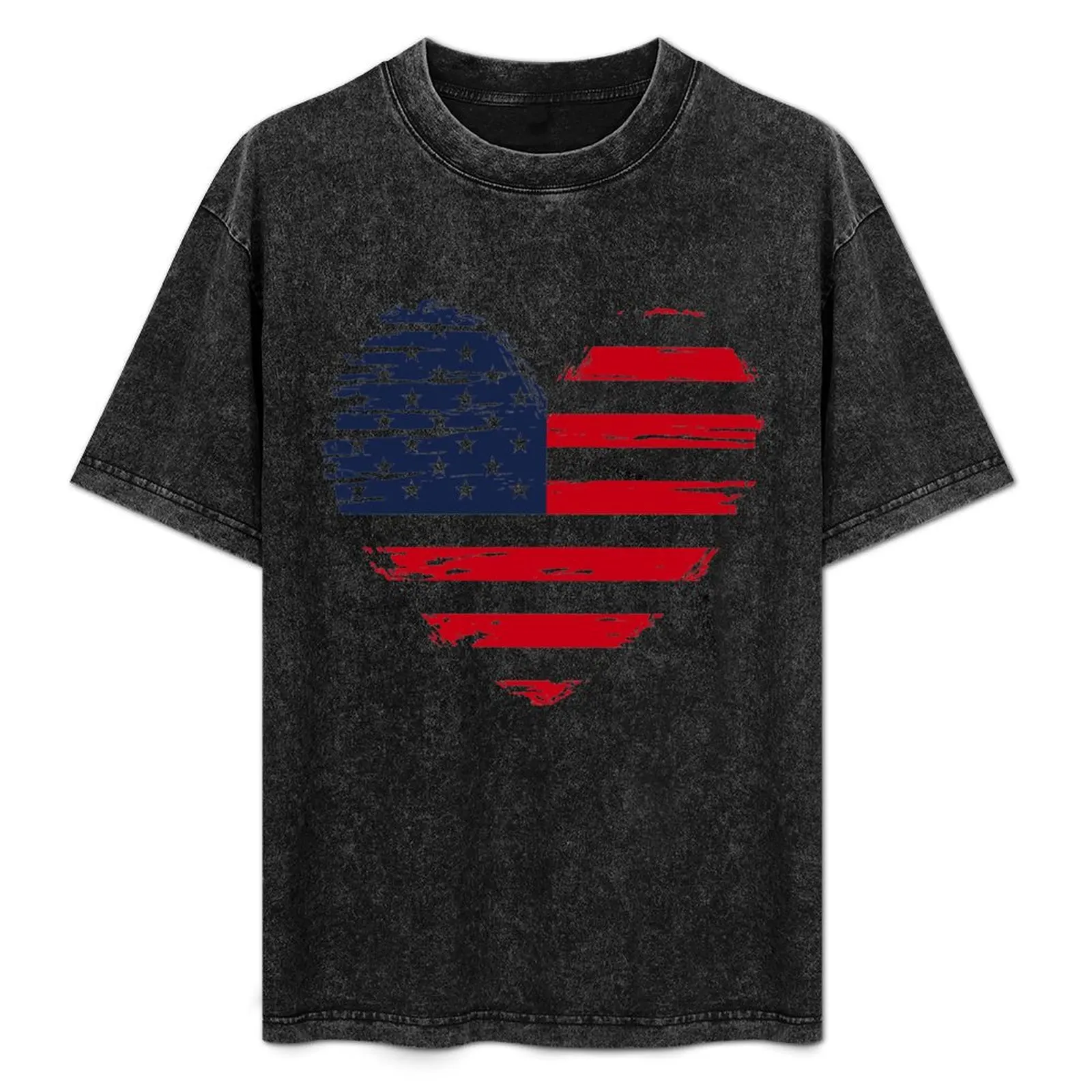 

USA Flag Heart T-Shirt Basic Plain Tee for Spring and Summer